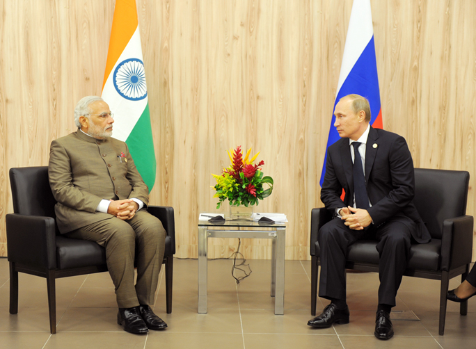 The Prime Minister, Shri Narendra Modi at a bilateral meeting with the President of the Russian Federation, Mr. Vladimir Putin, on the sidelines of the Sixth BRICS Summit, in Fortaleza, Brazil on July 15, 2014.